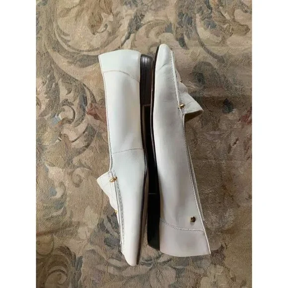 Etienne Aigner White Leather Loafers Gold Diamond Pattern Size 9 Narrow - Picture 3 of 5
